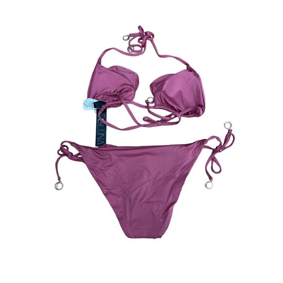 Soluna 2 Piece Hipster Swim Bikini Top & Bottom Mulberry Pink Small NWT $108 - Picture 5 of 9